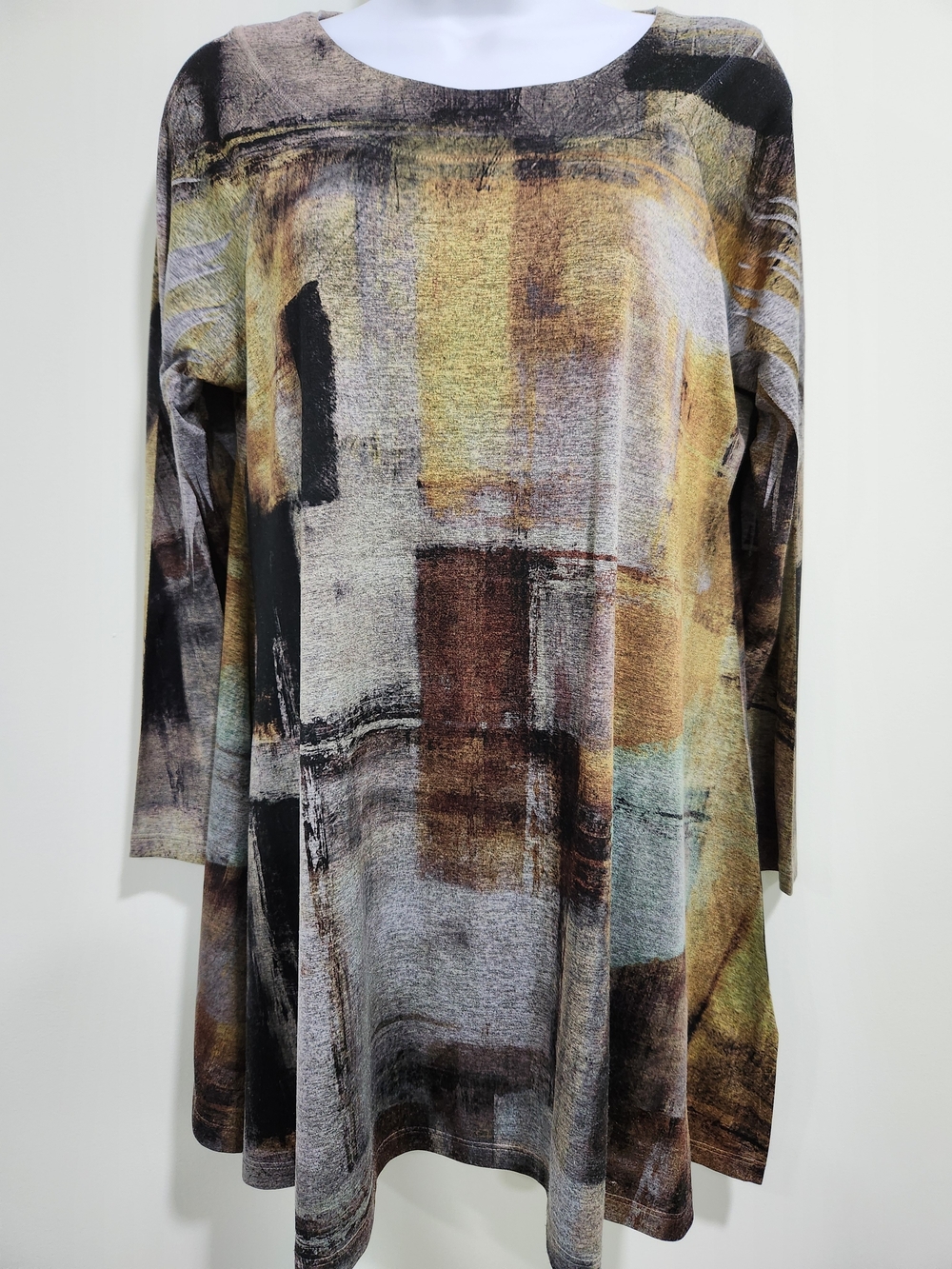 Painted Abstract Long Sleeve Tunic in Brown and Gold